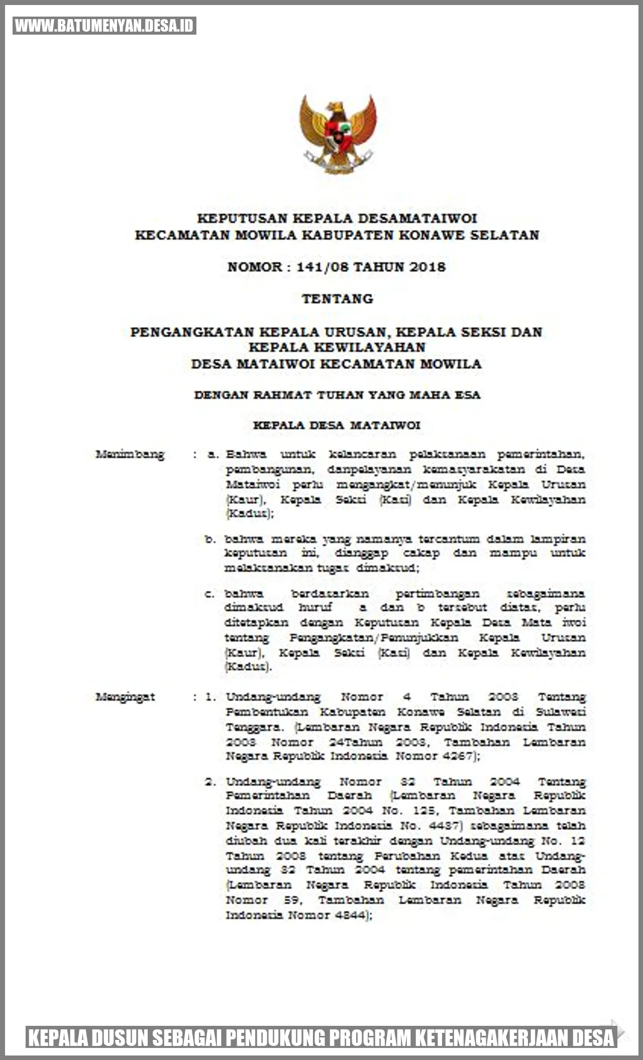 Kepala Dusun sebagai Pendukung Program Ketenagakerjaan Desa