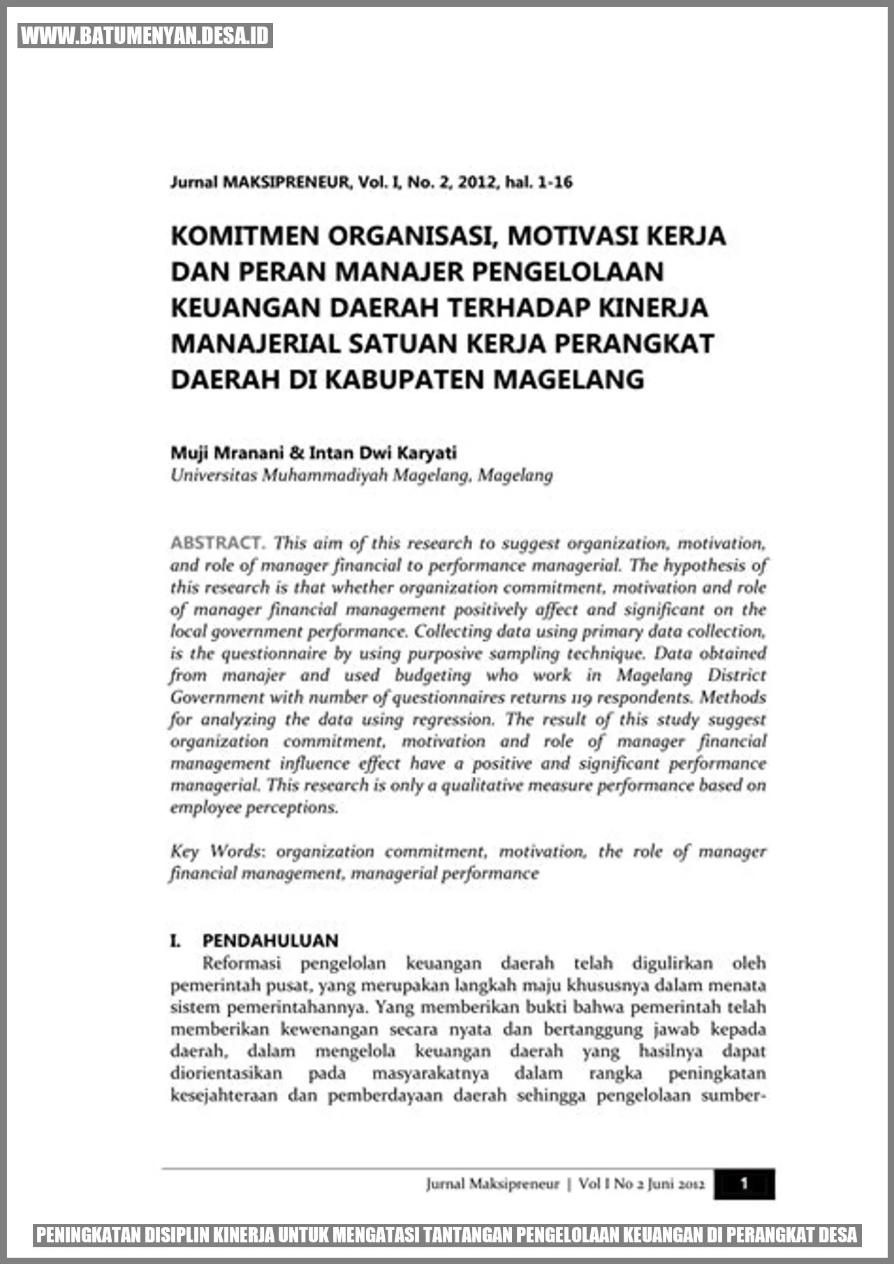 Peningkatan Disiplin Kinerja untuk Mengatasi Tantangan Pengelolaan Keuangan di Perangkat Desa