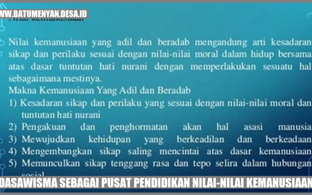 Dasawisma sebagai Pusat Pendidikan Nilai-Nilai Kemanusiaan