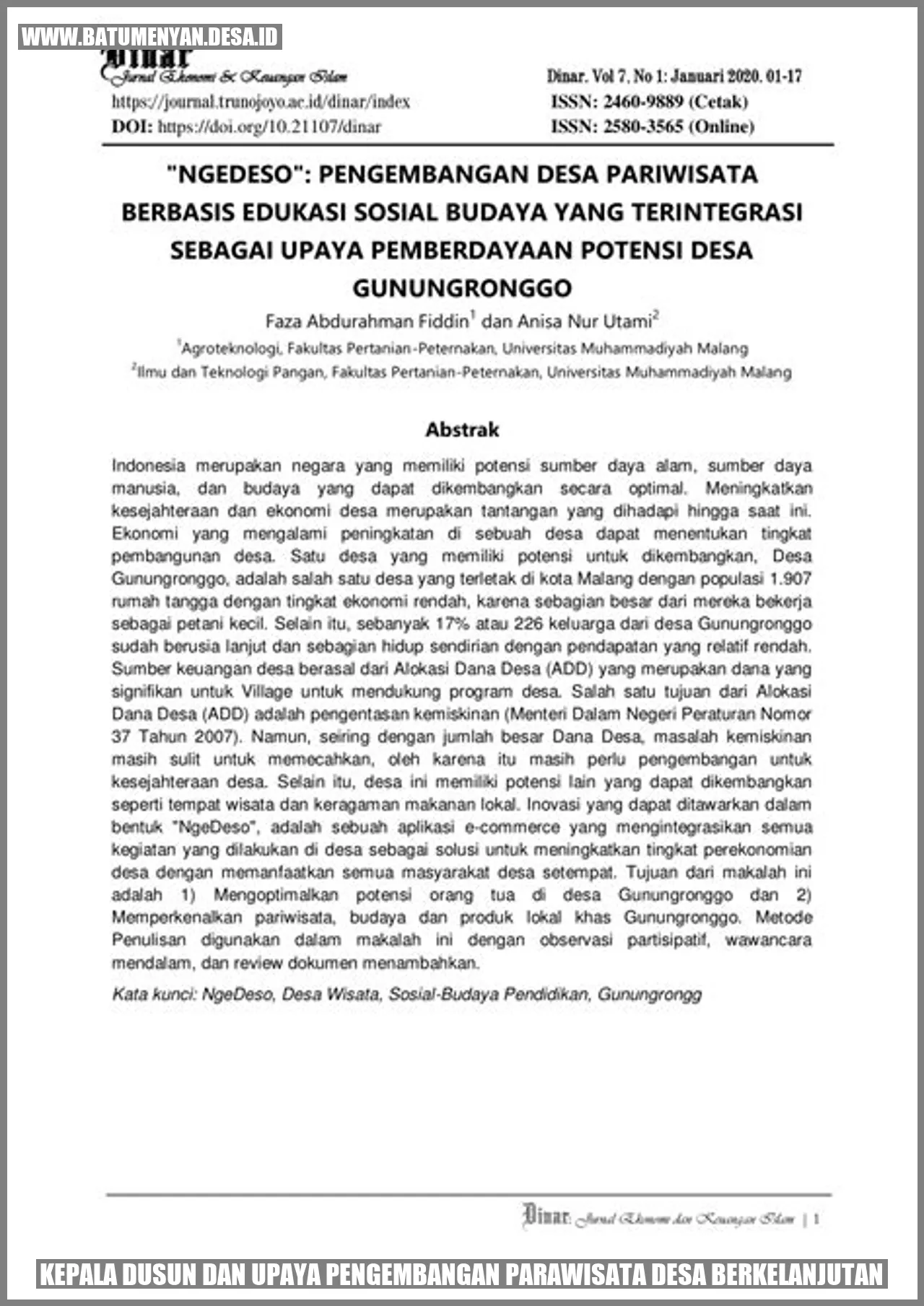 Kepala Dusun dan Upaya Pengembangan Parawisata Desa Berkelanjutan