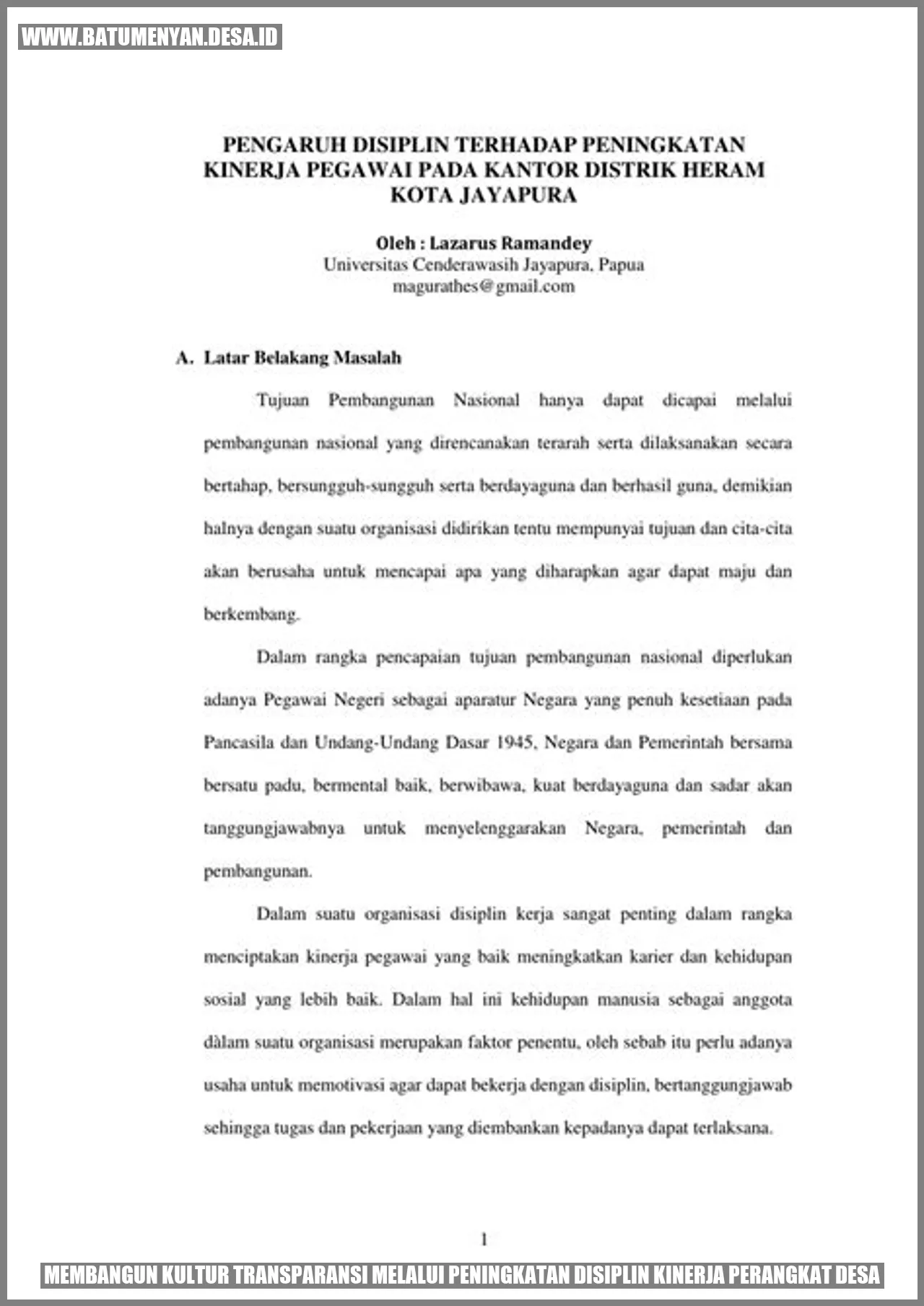 Membangun Kultur Transparansi melalui Peningkatan Disiplin Kinerja Perangkat Desa