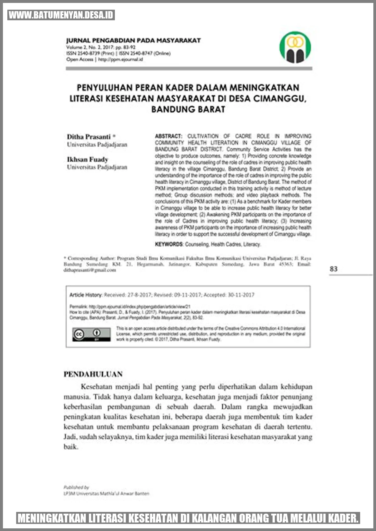 Meningkatkan Literasi Kesehatan di Kalangan Orang Tua melalui Kader.