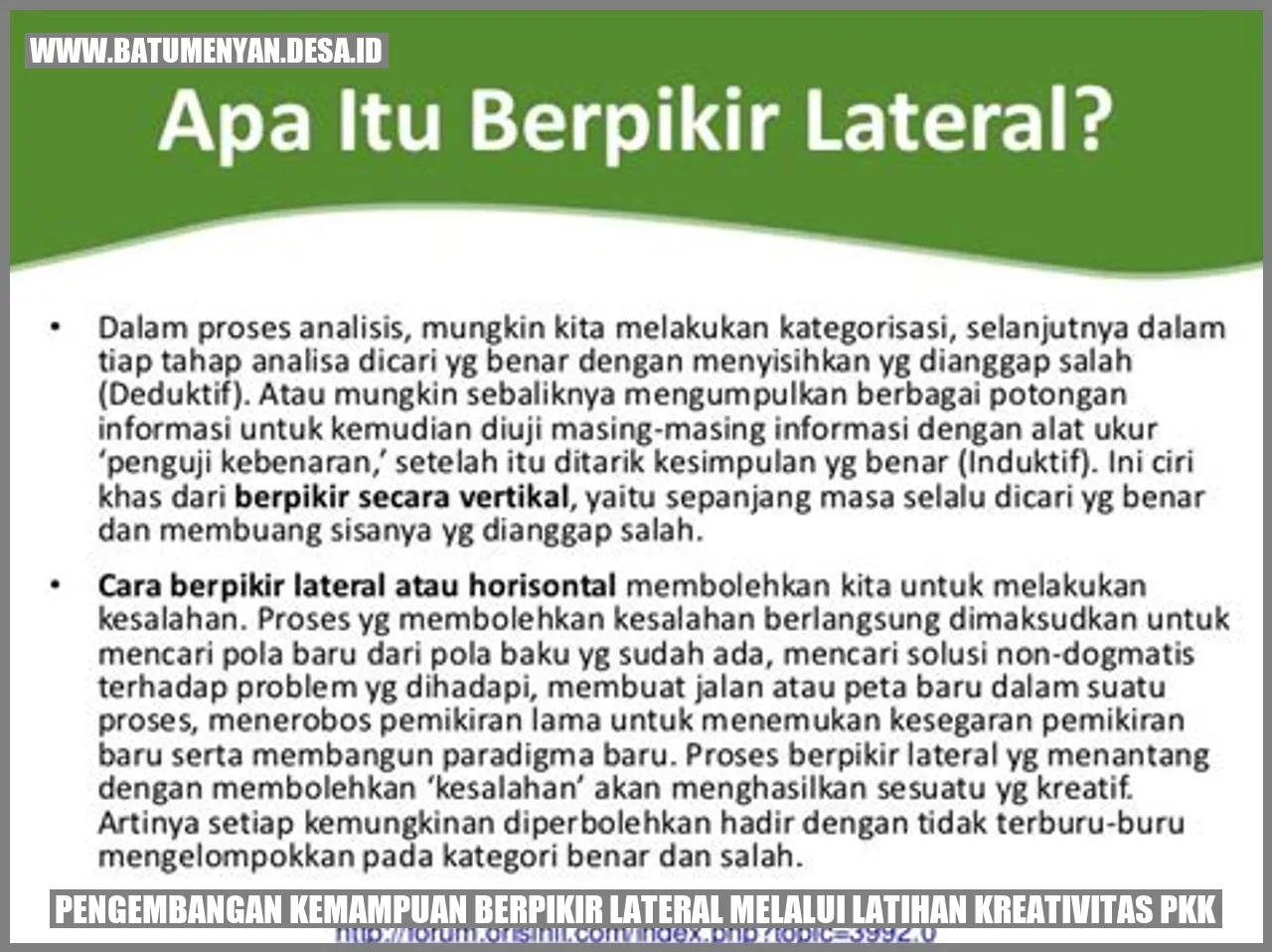 Pengembangan Kemampuan Berpikir Lateral melalui Latihan Kreativitas PKK